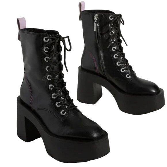 Larroudé Olivia Black Leather Platform Combat Boots NEW Sz 6 - Picture 3 of 13